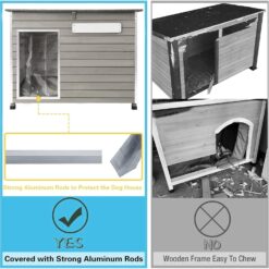 Alternative view of PETSCOSSET PET65 43.3''L Wooden Dog House Outdoor Dog Kennel with Anti-Chewing Iron Frames for Large Sized Dogs,Gray