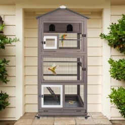 PETSCOSSET PET50 68.8"L Wooden Bird Cage Outdoor Bird Aviary Indoor Large Parakeet Cage on Wheels,Brown
