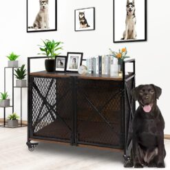PETSCOSSET PET53 Dog Crate Furniture, 41"L Wooden Dog Kennel with Cushion