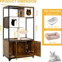 Alternative view of PETSCOSSET PET54 Cat Litter Box Enclosure Wooden Cat Washroom Furniture on Wheels with Multiple Platforms,Brown
