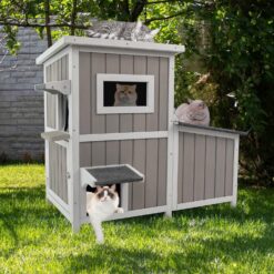 Alternative view of PETSCOSSET PET19 Outdoor Cat House 2 Story with 3 Escape Doors, Feral Cat House with 2 Rest Rooms for 2-3 Cats,Grey