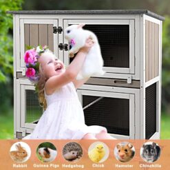 Alternative view of PETSCOSSET PET34 36"L Rabbit Hutch Wooden 2 Story, Guinea Pig Pet House for Small to Medium Animals, Grey