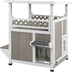 Alternative view of PETSCOSSET PET09 Cat House, Outdoor Feral Cat Shelter with Balcony,Grey