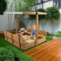 Alternative view of PETSCOSSET GF01 Wooden Sand Boxes for Kids Outdoor with Lid & Canopy,Rotatable Canopy, Adjustable Height,Brown