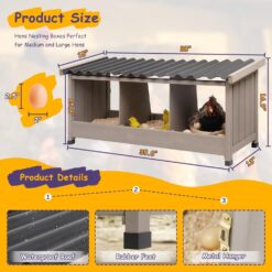 Alternative view of PETSCOSSET PET56 Triple Chicken Nesting Box, Chicken Coop Accessories with PVC Roofing,Brown