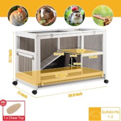 Alternative view of PETSCOSSET PET38 Guinea Pig Cages Indoor Wooden Rabbit Hutch with Ramp, Pull-Out Tray, Wheels,White/Grey