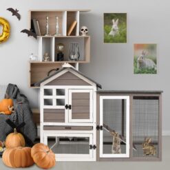 Alternative view of PETSCOSSET RAB17 Rabbit Hutch Bunny Cage Indoor, Two-Story Large Rabbit Cage Guinea Pig House with Tray, Gray