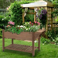 Alternative view of Petscosset GF23 Raised Garden Bed 55.5x24x32in Mobile Elevated Wood Planter with Lockable Wheels, Shelf, Liner,Brown