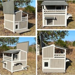 Alternative view of PETSCOSSET PET14 29"L Two Story Wooden Feral Cat House Outside with Balcony Waterproof, Grey