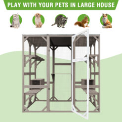 Alternative view of PETSCOSSET PET15 71" Catio Outdoor Cat Enclosure Large Wooden Cat House with 5 Platforms for Multiple Cats,Wood