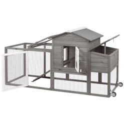 PETSCOSSET PET21W 78.7"Chicken Coop with Run Large Wooden Chicken House with Wheels,Combinable,Gray