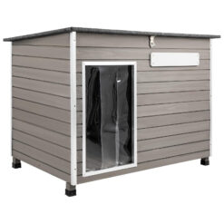 PETSCOSSET PET65 43.3''L Wooden Dog House Outdoor Dog Kennel with Anti-Chewing Iron Frames for Large Sized Dogs,Gray