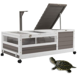PETSCOSSET TOR02 Large Wooden Tortoise Habitat On Wheels Indoor Tortoise Enclosure Reptile Cage,Grey