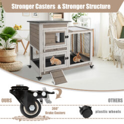 Alternative view of PETSCOSSET PET32 40"L Wooden 2 Story Rabbit Hutch on 4 Metal Wheels with Run Guinea Pig Pet House for Small to Medium Animals,White/Grey