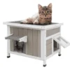 PETSCOSSET Outdoor Cat House, Weatherproof Wooden Cat Shelter with Openable Roof for Small Animals